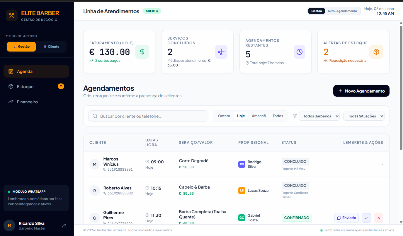Agenda de atendimentos para barbearia