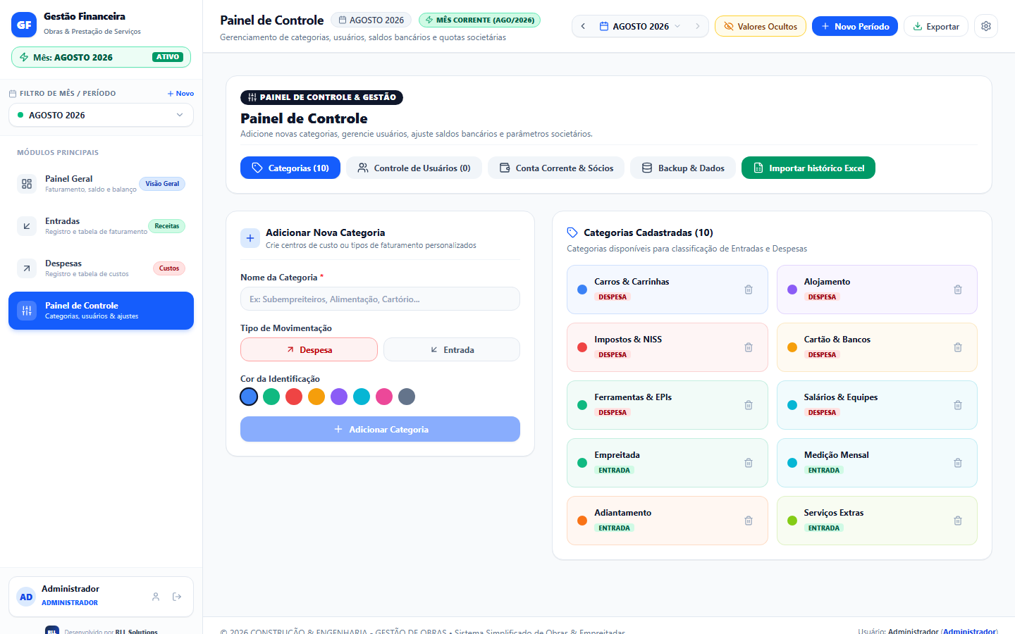 Painel de Controlo do Talenteclipse